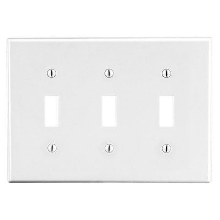 Hubbell Wiring Device-Kellems Wallplate, Mid-Size 3-Gang, 3) Toggle, White PJ3W